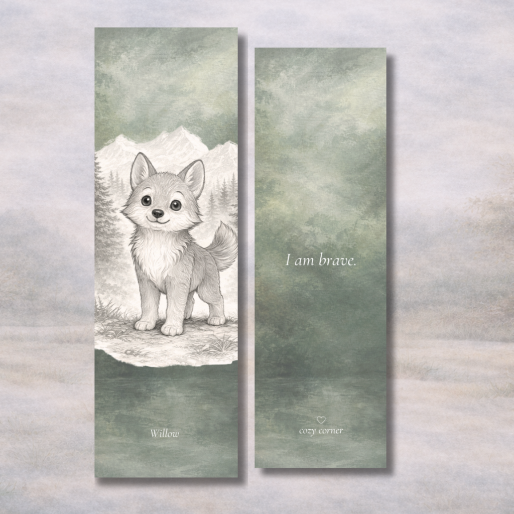 Willow the Wolf | “I Am Brave” Affirmation Bookmark