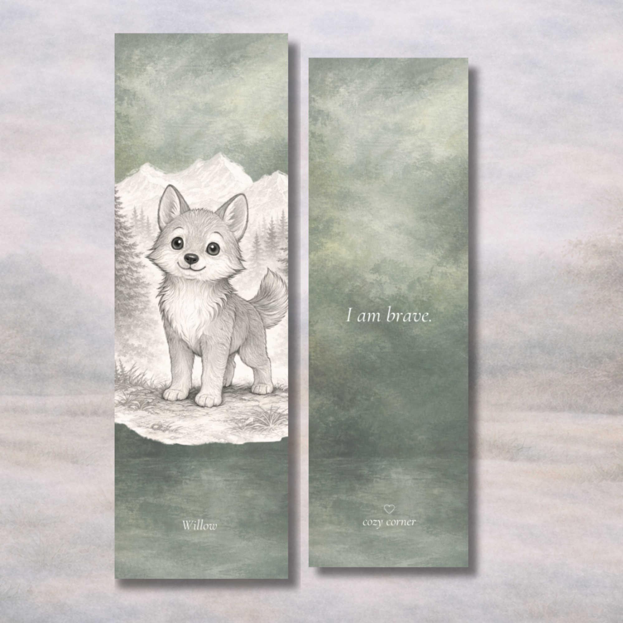 Willow the Wolf | “I Am Brave” Affirmation Bookmark